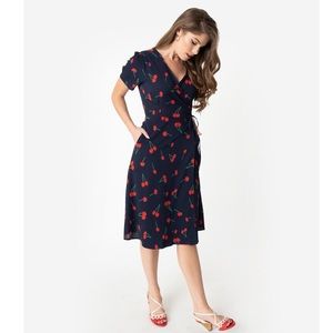 Unique Vintage Cherry Wrap Dress 🍒